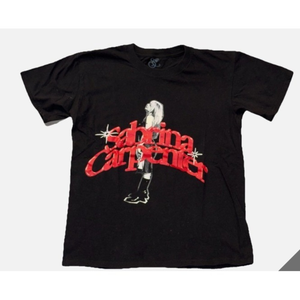Sabrina Carpenter Graphic T-Shirt Womens Large- Black Red Puff Print Logo Merch